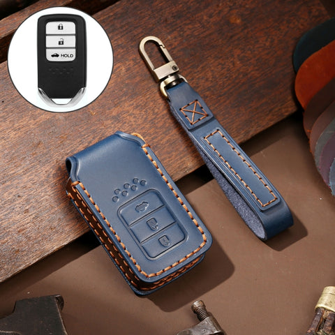 Hallmo Car Cowhide Leather Key Protective Cover Key Case for Honda Civic / Accord 3-button Tail Box, For Honda Civic / Accord 3-button Tail Box
