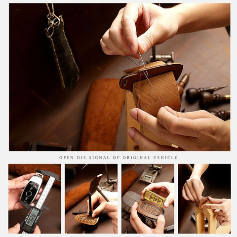 Hallmo Car Cowhide Leather Key Protective Cover Key Case for Honda Civic / Accord 3-button Tail Box, For Honda Civic / Accord 3-button Tail Box
