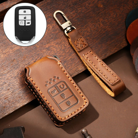 Hallmo Car Cowhide Leather Key Protective Cover Key Case for Honda Civic / Accord 4-button, For Honda Civic / Accord 4-button