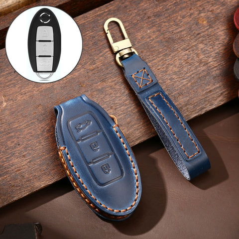 Hallmo Car Cowhide Leather Key Protective Cover Key Case for Nissan Sylphy 3-button Tail Box, For Nissan Sylphy 3-button Tail Box