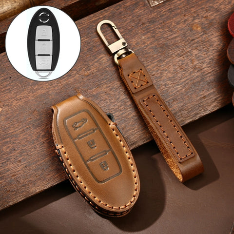 Hallmo Car Cowhide Leather Key Protective Cover Key Case for Nissan Sylphy 3-button Tail Box, For Nissan Sylphy 3-button Tail Box