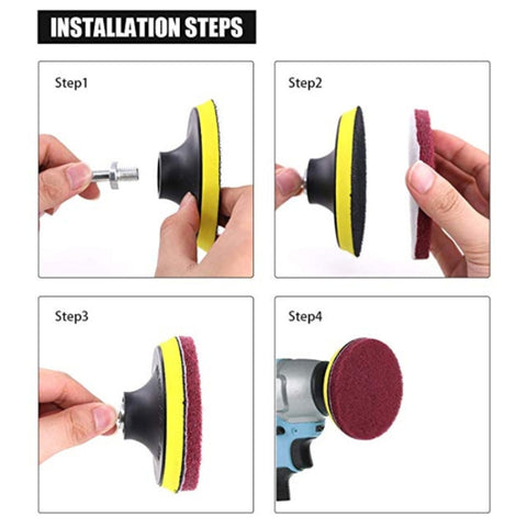 11 in 1 4 inch Sticky Disc Scouring Pad Floor Wall Window Glass Cleaning Descaling Electric Drill Brush Head Set, 11 in 1