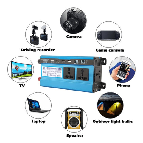 Carmaer 48V to 220V 1200W Double Socket Car Double Digital Display Inverter Household Power Converter, 48V to 220V 1200W