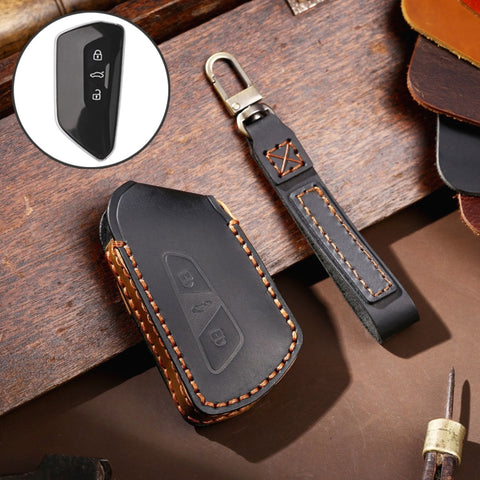 Hallmo Car Cowhide Leather Key Protective Cover for Volkswagen Golf 8, For Volkswagen Golf 8 (Black), For Volkswagen Golf 8 (Blue), For Volkswagen Golf 8 (Brown)