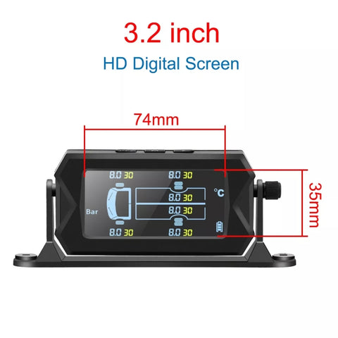 8 Bar Solar Wireless Tire Pressure Monitoring System TPMS 6 External Sensors for 6-wheel Truck Bus, 8Bar