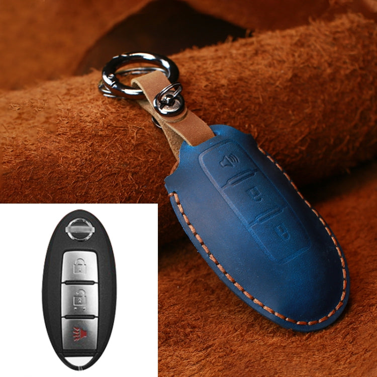 For Nissan Car Cowhide Leather Key Protective Cover Key Case, Three Keys Horn Version, For Nissan, Three Keys Horn Version, For Nissan