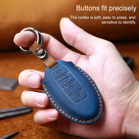 For Nissan Car Cowhide Leather Key Protective Cover Key Case, Three Keys Horn Version, For Nissan, Three Keys Horn Version, For Nissan