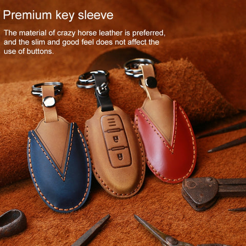For Nissan Car Cowhide Leather Key Protective Cover Key Case, Three Keys Horn Version, For Nissan, Three Keys Horn Version, For Nissan
