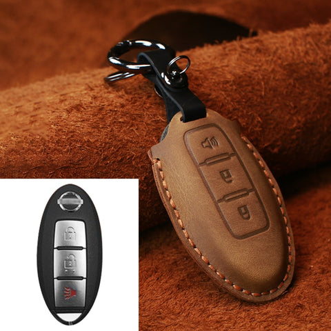 For Nissan Car Cowhide Leather Key Protective Cover Key Case, Three Keys Horn Version, For Nissan, Three Keys Horn Version, For Nissan