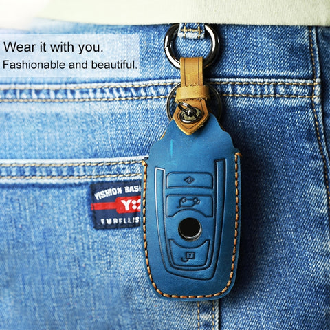 For BMW Old Style Car Cowhide Leather Key Protective Cover Key Case, Three Keys Version, For BMW Old Style, Three Keys Version