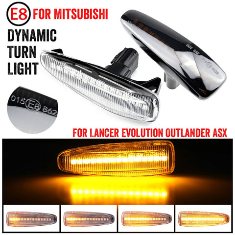 2pcs For Mitsubishi Lancer 2008-2018 Car Dynamic LED Fender Side Light, For Mitsubishi Lancer 2008-2018 (Transparent), For Mitsubishi Lancer 2008-2018 (Transparent Black)