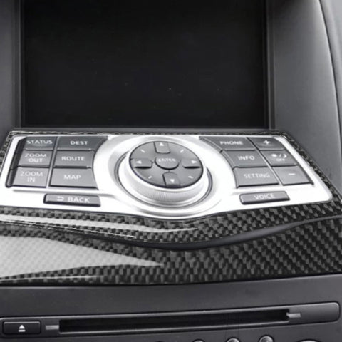 2 in 1 Car Carbon Fiber Multimedia Navigation Buttons Frame Decorative Sticker for Nissan 370Z Z34 2009-, Left and Right Drive Universal, Multimedia Navigation Buttons Frame