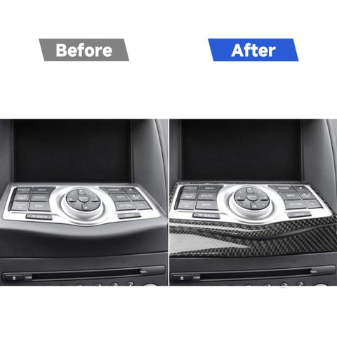 2 in 1 Car Carbon Fiber Multimedia Navigation Buttons Frame Decorative Sticker for Nissan 370Z Z34 2009-, Left and Right Drive Universal, Multimedia Navigation Buttons Frame