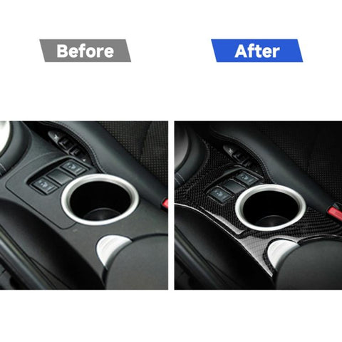 3 in 1 Car Carbon Fiber Central Control Cup Holder Panel Decorative Sticker for Nissan 370Z Z34 2009-, Left and Right Drive Universal, Central Control Cup Holder Panel