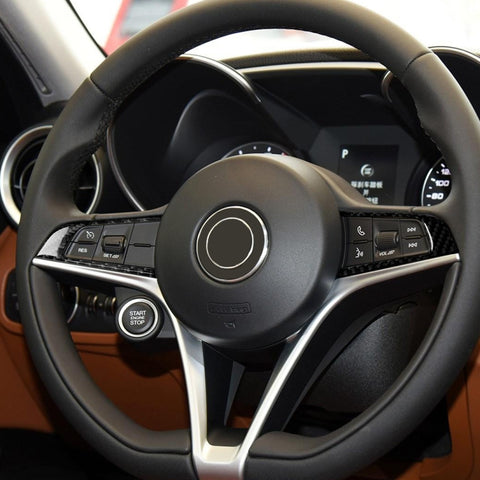 2 in 1 Car Carbon Fiber Steering Wheel Button Decorative Sticker for Alfa Romeo Giulia Stelvio 2017-2019, Left and Right Drive Universal, Steering Wheel Button