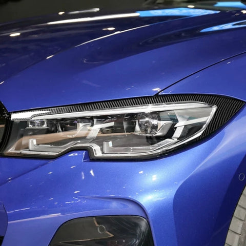 Car Carbon Fiber Light Eyebrow Decorative Sticker for BMW 3 Series G20/G28/325Li/330d/335 2019-2020, Left and Right Drive Universal, Light Eyebrow