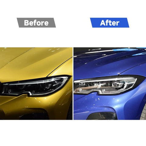 Car Carbon Fiber Light Eyebrow Decorative Sticker for BMW 3 Series G20/G28/325Li/330d/335 2019-2020, Left and Right Drive Universal, Light Eyebrow