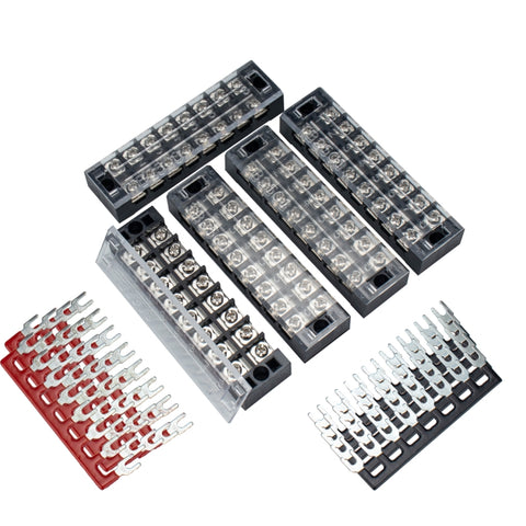 5 PCS Car 8-way 25A TB-2508 Dual Row Power Terminal Connector + 8-position Connection Strip with Cover, 8-way 25A