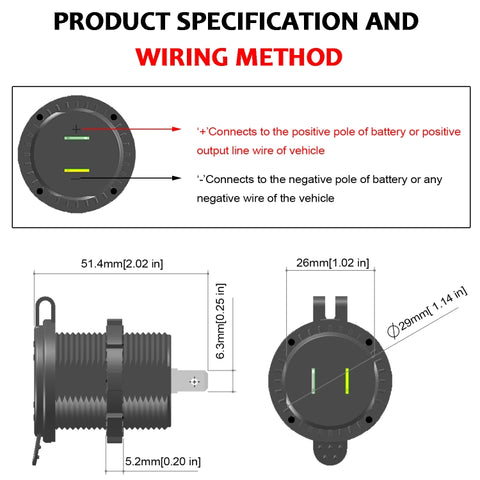 Universal Car QC3.0 Dual Port USB Charger Power Outlet Adapter 5V 2.4A IP66 with 60cm Cable, 2.4A + 60cm Cable(Blue Light), 2.4A + 60cm Cable (Green Light), 2.4A + 60cm Cable (Orange Light), 2.4A + 60cm Cable (Red Light), 2.4A + 60cm Cable (White Light)