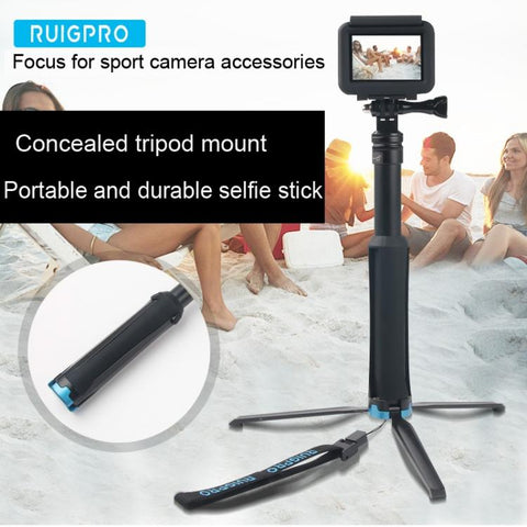 Portable Foldable Tripod Holder Selfie Monopod Stick for DJI, Insta360, GoPro and Other Action Cameras, Length: 23.5-81cm, RUIGPRO