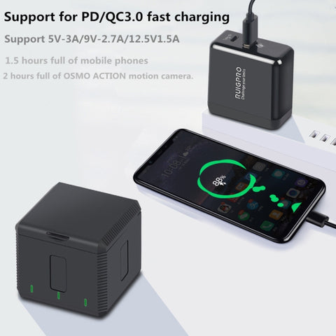 RUIGPRO USB Triple Batteries Housing Charger Box with LED Indicator Light for DJI OSMO Action 1, Charger Box
