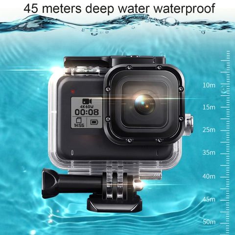 For GoPro HERO8 Black 45m Waterproof Housing Protective Case with Buckle Basic Mount & Screw & (Purple, Red, Pink) Filters & Floating Bobber Grip & Strap & Anti-Fog Inserts, Black HERO8 Case+Filters