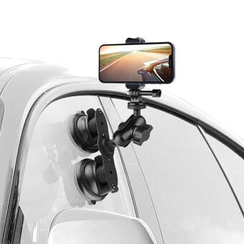 Single Suction Cup Mount Holder with Tripod Adapter & Steel Tether & Safety Buckle, Single Suction Cup