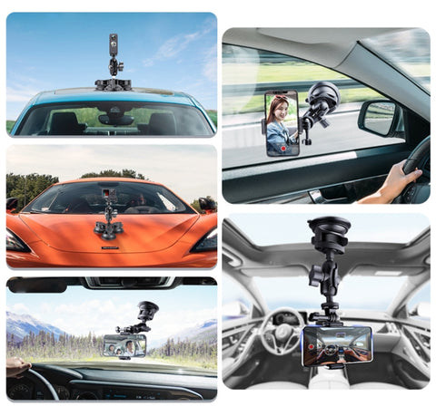 Single Suction Cup Mount Holder with Tripod Adapter & Steel Tether & Safety Buckle, Single Suction Cup
