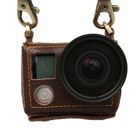 For GoPro HERO4 Litchi Texture Genuine Leather Protective Case with Sling, Litchi Texture (Brown), Litchi Texture (Black)