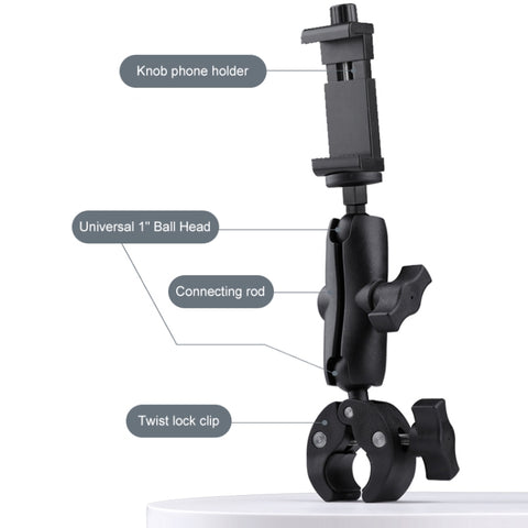 360 Rotation Adjustable Action Camera Bike Motorcycle Handlebar Holder with Phone Clamp, Standard Version with Phone Clamp