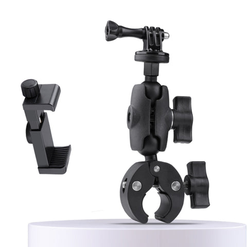 360 Rotation Adjustable Action Camera Bike Motorcycle Handlebar Holder with Phone Clamp, Standard Version with Phone Clamp