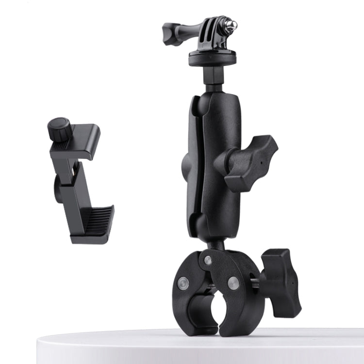 Extended Version 360 Rotation Adjustable Action Camera Bike Motorcycle Handlebar Holder with Phone Clamp, Extended Version with Phone Clamp