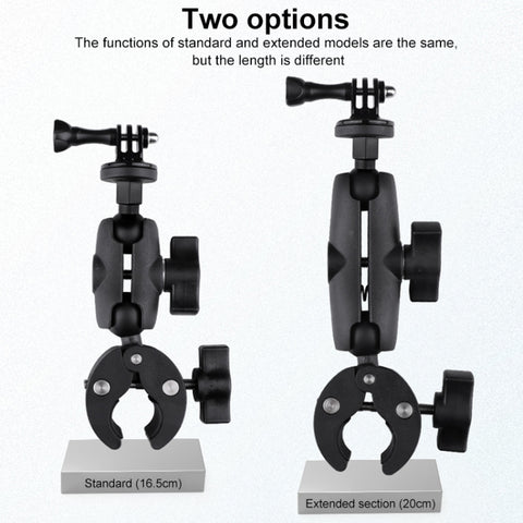 Extended Version 360 Rotation Adjustable Action Camera Bike Motorcycle Handlebar Holder with Phone Clamp, Extended Version with Phone Clamp