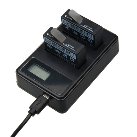 LCD Screen Dual Batteries Charger with USB Cable for Xiaoyi 4K Sport Camera, Displays Charging Capacity (XM47), LCD Screen Battery Charger