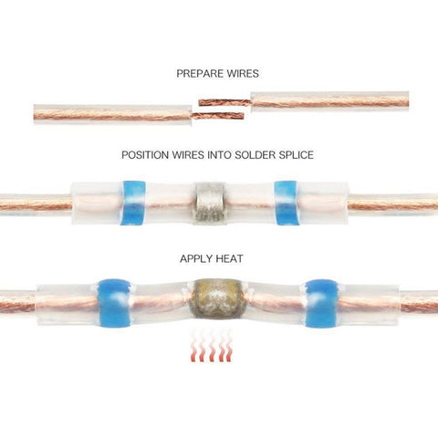 100 PCS AWG16-14 1.5-2.5mm Seal Heat Shrink Butt Wire Connectors Blue Terminals Solder Sleeve, 1.5-2.5mm Blue
