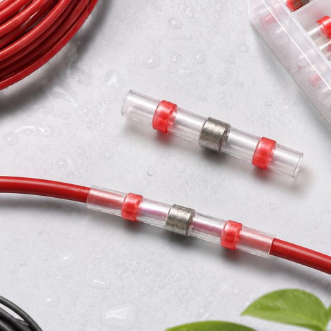 100 PCS AWG22-18 0.5-1.5mm Seal Heat Shrink Butt Wire Connectors Red Terminals Solder Sleeve, 0.5-1.5mm Red