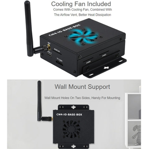 Waveshare Mini IO Board Full Ver Mini-Computer Base Box with Metal Case & Cooling Fan for Raspberry Pi CM4, Mini IO Board Full Ver