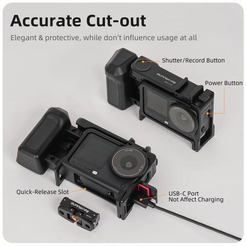 For DJI Action 6 Sunnylife 2-in-1 Detachable Protective Frame & Street Photography Handle Ergonomic Hand Grip Quick Release Shutter Handle, For DJI Action 6