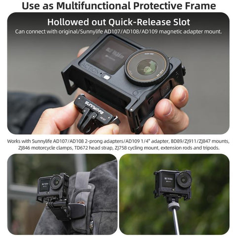 For DJI Action 6 Sunnylife 2-in-1 Detachable Protective Frame & Street Photography Handle Ergonomic Hand Grip Quick Release Shutter Handle, For DJI Action 6