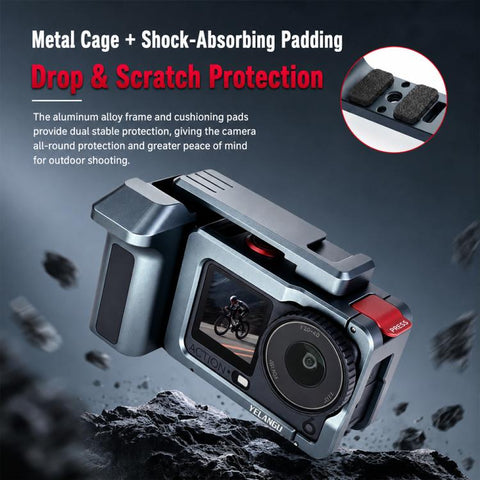 For DJI Osmo Action 6 YELANGU Metal Camera Cage with Handle Grip & Dual-Opening, LWAC6-2