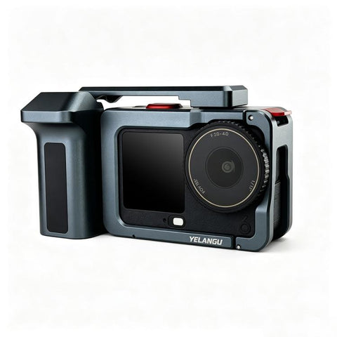 For DJI Osmo Action 6 YELANGU Metal Camera Cage with Handle Grip & Dual-Opening, LWAC6-2