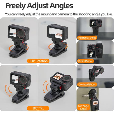Sunnylife Magnetic Quick-Release Backpack Clip Action Camera Clamp Vertical-Horizontal Mount for DJI Osmo 360 / Action 5 Pro / 4 / 3 / 2