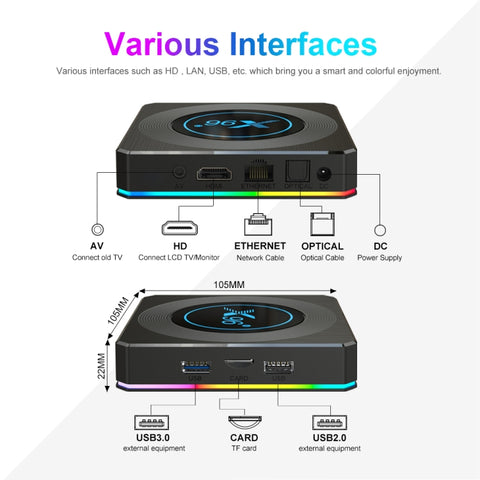 X96 X4 8K Smart TV BOX Android 11.0 Media Player with Remote Control, Amlogic S905X4 Quad Core ARM Cortex A55, RAM: 4GB, ROM: 32GB, Support 100M, Dual Band WiFi, Bluetooth, EU Plug, 4GB+32GB