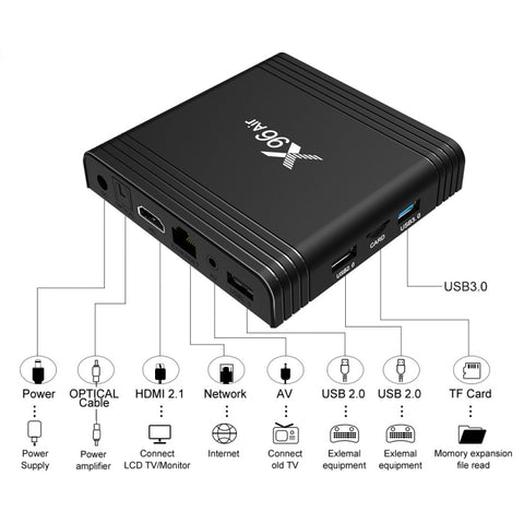 X96 Air 8K Smart TV BOX Android 9.0 Media Player with Remote Control, Quad-core Amlogic S905X3, RAM: 4GB, ROM: 64GB, Dual Band WiFi, Bluetooth, AU Plug, 4GB+64GB