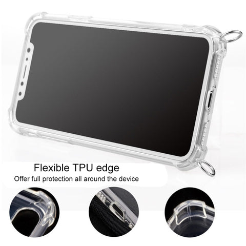 Four-Corner Anti-Fall Trasparent TPU Mobile Phone Case With Lanyard for iPhone, For iPhone 11 Pro, For iPhone 11, For iPhone 11 Pro Max