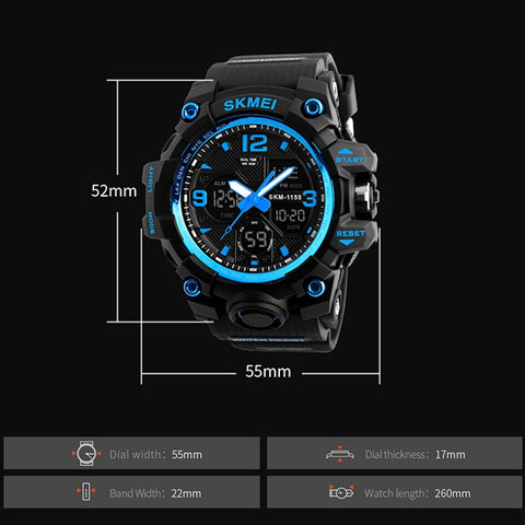 SKMEI 1155B Multifunctional Men Outdoor Sports Noctilucent Waterproof Large Dial Wrist Watch