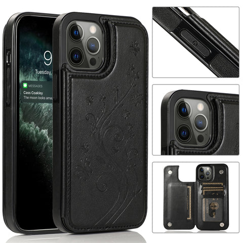 Butterflies Flowers Double Buckle PU + TPU Protective Case with Holder & Card Slots & Photo Frame, For iPhone 12 mini, For iPhone 12 / 12 Pro, For iPhone 12 Pro Max