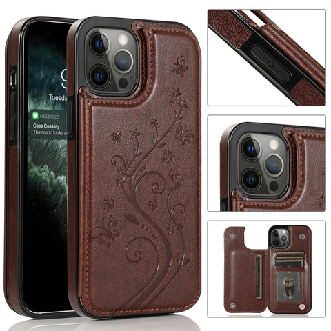 Butterflies Flowers Double Buckle PU + TPU Protective Case with Holder & Card Slots & Photo Frame, For iPhone 12 mini, For iPhone 12 / 12 Pro, For iPhone 12 Pro Max