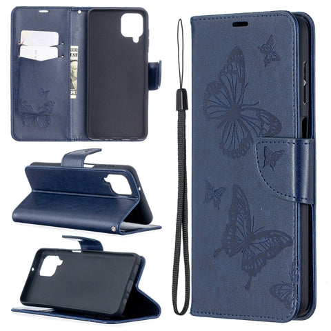 Two Butterflies Embossing Pattern Horizontal Flip Leather Case with Holder & Card Slot & Wallet & Lanyard, For Huawei P smart 2021 / Y7a, For Samsung Galaxy A12