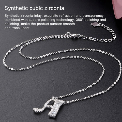 Women Fashion S925 Sterling Silver English Alphabet Pendant Necklace, A, B, C, D, E, F, G, H, I, J, K, L, M, N, O, P, Q, R, S, T, U, V, W, X, Y, Z